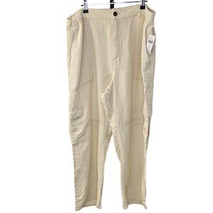 Anthropologie Pilcro Slim Linen Blend Beach Cargo Pants Ivory Size XL NWT